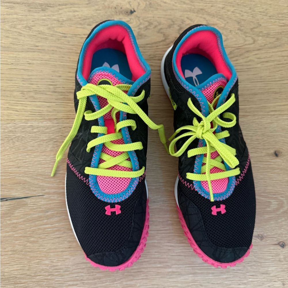 Under Armour Neon Running Shoes Sneakers Black Pink Green Size 8.5